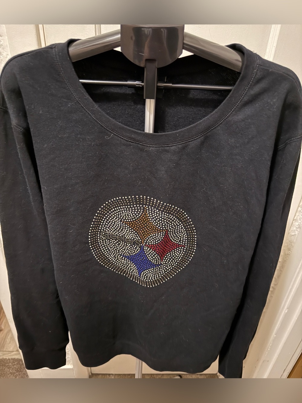 NFL Steelers Black Rhinestone Embellished Crewneck Sweatshirt